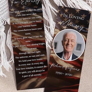 American Flag Memorial Bookmark Template: Celebration of Life Favors (Digital Download)