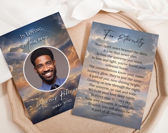 Blue Sunset Funeral Prayer Card Template: Celebration of Life (Digital Download)