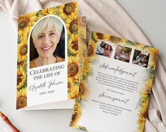 Sunflower Funeral Program Template: Celebration of Life (Digital Download)