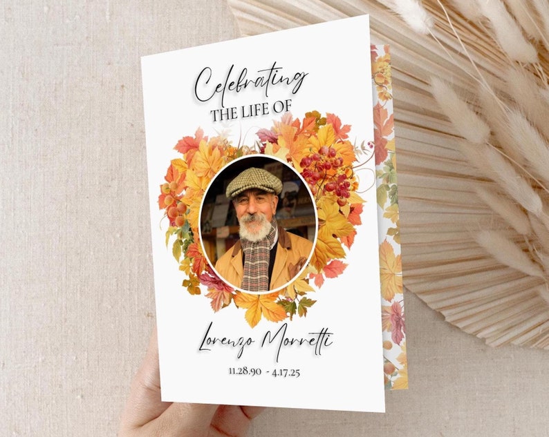 Funeral Program Template Editable Obituary Template Printable Autumn