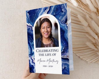 Navy Blue Funeral Program Template: Agate Crystal Obituary (Digital Download)