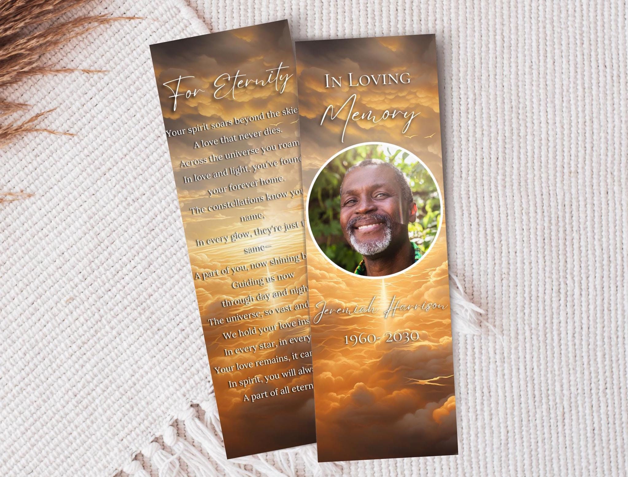 ゴールデンサンセットメモリアルブックマークテンプレート：人生の記念品（デジタル） - Etsy 日本