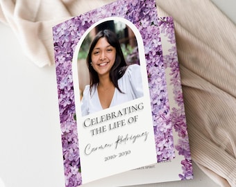 Purple Lilac Funeral Program Template: Editable Memorial Card (Digital Download)