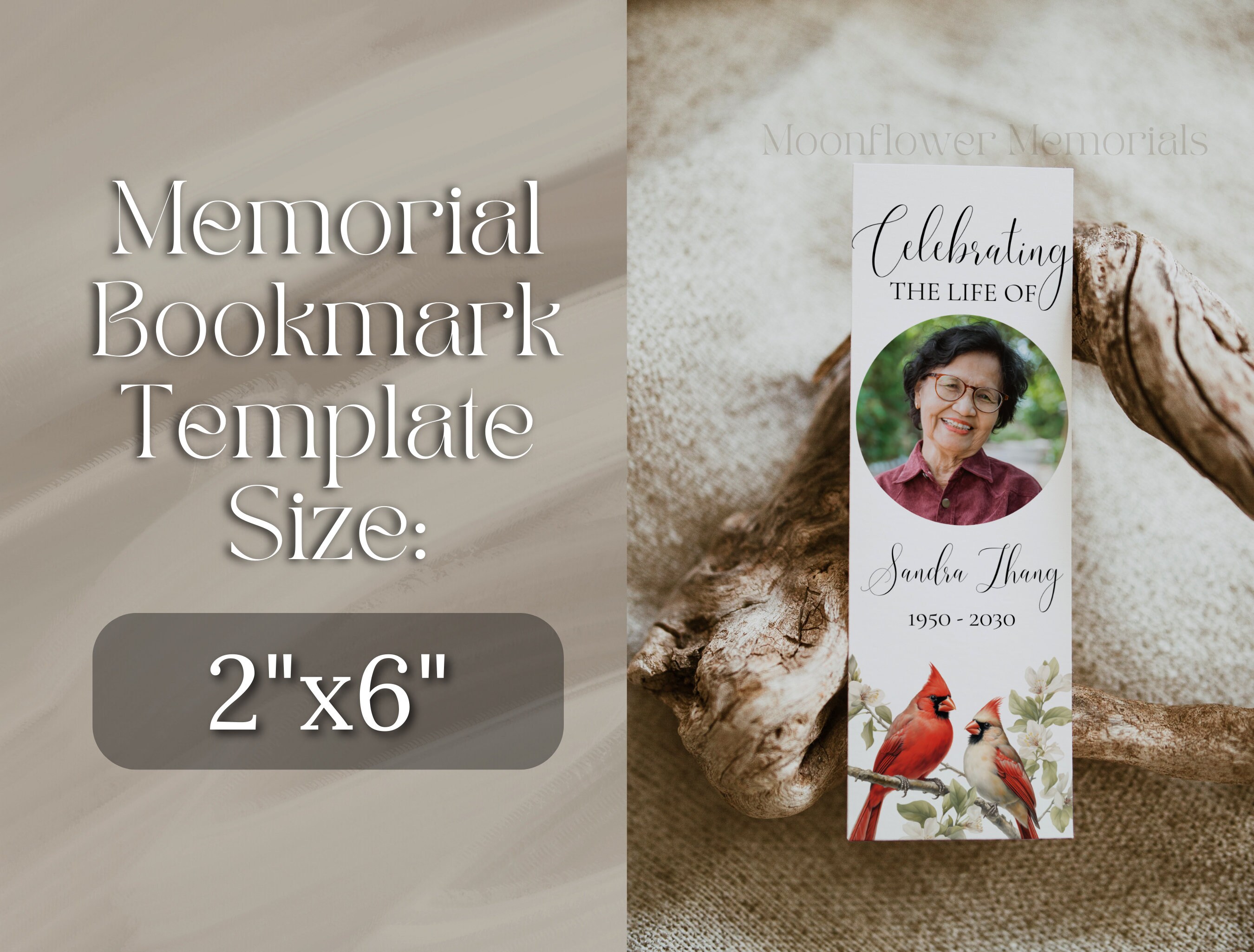 Memorial Bookmark Funeral Favors for Guests Editable Template ...
