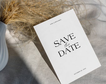 Minimalist Save the Date Template with Photo, Modern Black and White Wedding Card, Editable Canva Save the Date • KIRA