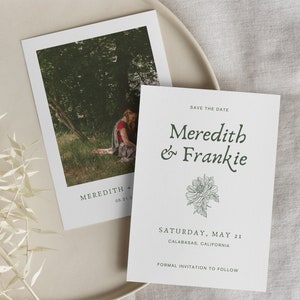 MEREDITH Vintage Floral Save the Date Template • Instant digital download wedding template with minimalist botanicals, elegant classic type
