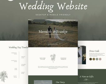 Sage Green Floral Canva Wedding Website Template with RSVP, Editable Wedding Site, Minimalist Floral Design, Instant Download • MEREDITH