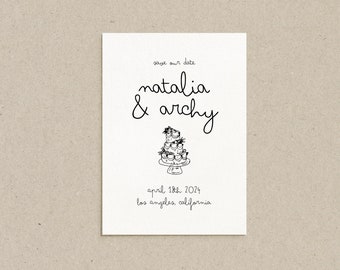 Romantic Hand Drawn Save the Date, Whimsical Doodle Illustration Photo Invite, Printable DIY Card, Editable Canva Template • NATALIA