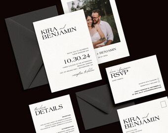 Minimalist Wedding Invitation Suite, Instant Digital Dowload Template Set, Modern Elegant Design • KIRA