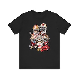 Camiseta unisex de manga corta para adulto con remezcla exclusiva de los San Francisco 49ers y armas de los Niners - Pearsal, Kittle, Aiyuk, McCaffrey, Jennings