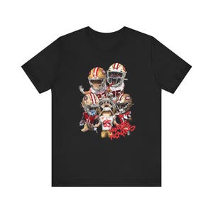 Exclusive Remix San Francisco 49ers Niners Weapons Adult Unisex Short Sleeve Tee - Deebo, Kittle, Aiyuk, McCaffrey, Jennings