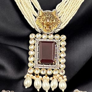 Collar inspirado en Sabyasachi/Collar largo Kundan rojo rubí/Joyas de diamantes americanos/Joyas nupciales indias/Collar Haram victoriano/