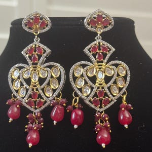 Luxury Ruby Diamond Jhumka Earrings Indian Bridal Jewelry ,Gold Amrapali tear drop CZ earrings