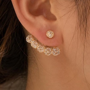 Diamond Crystal Ear Jacket Earrings, Sparkling Ear Climber Earrings, Adjustable Front Back Earrings, Minimalist Gold Earrings, Gift for Her