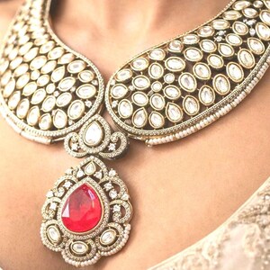 Ruby Victorian CZ Kundan Diamond Necklace set,Moissanite Bridal Jewelry,Bollywood Sabyascahi designer Necklace