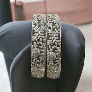 Silver Cubic Zirconia Bangle: Indian Bridal Bracelet Set