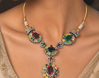 Multicolor Sabyasachi Inspired  necklace/Victorian Choker/Indian Wedding Necklace/American Diamond Ruby necklace set