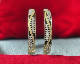 Gold Silver Finish Bangle, Bollywood Cubic Zirconia Indian