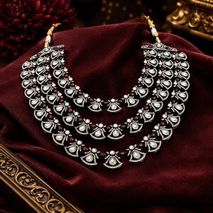 Moissanite Ruby Red Victorian Triple Layer Polki Kundan necklace/Statement Indian Jewelry/Punjabi/Pakistani Jewelry/Wedding necklace