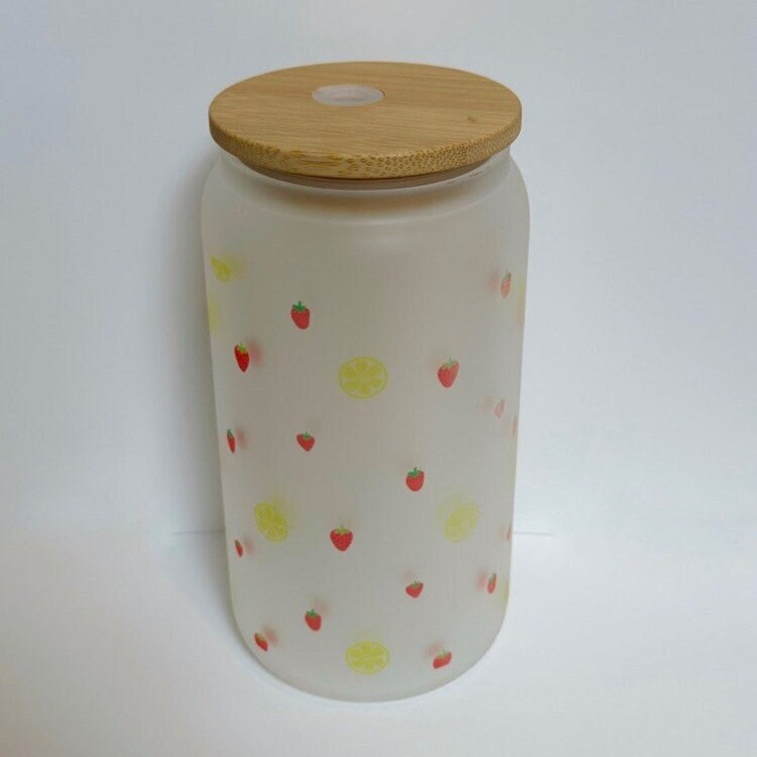 16oz Glass Can Strawberry Lemonade Glass Cup Coffee Cup Etsy