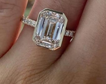 4 carat emerald cut Moissanite Engagement Ring Elegant Bezel Set Lab Diamond Ring  Stunning Wedding Ring for Her, Perfect Gift for Women