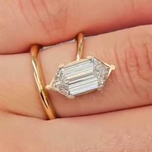 3 CT Dutch Marquise Moissanite Engagement Ring | Long Hexagon Solitaire Ring | Custom Bridal Jewelry | Christmas Gift for Her