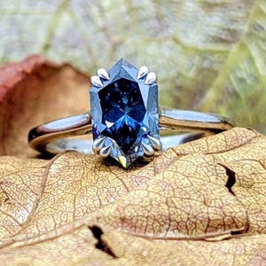 Blue Moissanite Engagement Ring, Dutch Marquise Cut Blue Moissanite Ring, White Gold Solitaire Ring, Promise Ring, secure double claw prong