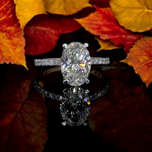 2ct Oval Cut Versteckter Halo Solitär Verlobungsring 14K gold Ring Moissanite Verlobungsring Pave Setting Ring für Frauen Hochzeitsgeschenk für sie