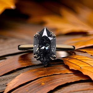 2 Carat Black Dutch Marquise Moissanite Engagement Ring, Lab Diamond Duchess Cut Marquise Wedding Ring, Vintage Elongated Hexagon Cut Ring,