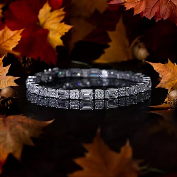 7CT エメラルドカット モアッサナイト シルバーブレスレット テニス