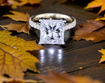 5 carat princess cut lab grown diamond engagement ring for gift, Diamond ring for women ,14K  Gold Engagement ring with certified diamond