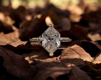 2CT  Moissanite Anniversary Ring Dutch Marquise Ring, Lab Diamond Duchess Cut Marquise Wedding Ring, Vintage Elongated Hexagon Cut Ring