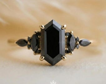 2 Carat Black Moissanite Dutch Marquise Engagement Ring – Duchess Cut Black Moissanite Accents – Moissanite Wedding Ring – Anniversary Gift