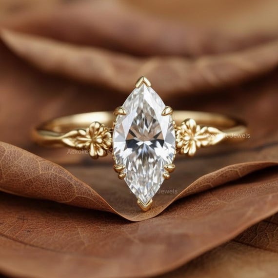 2 Carat Marquise Lab Grown Diamond Engagement Ring – Vintage Floral Gold Solitaire