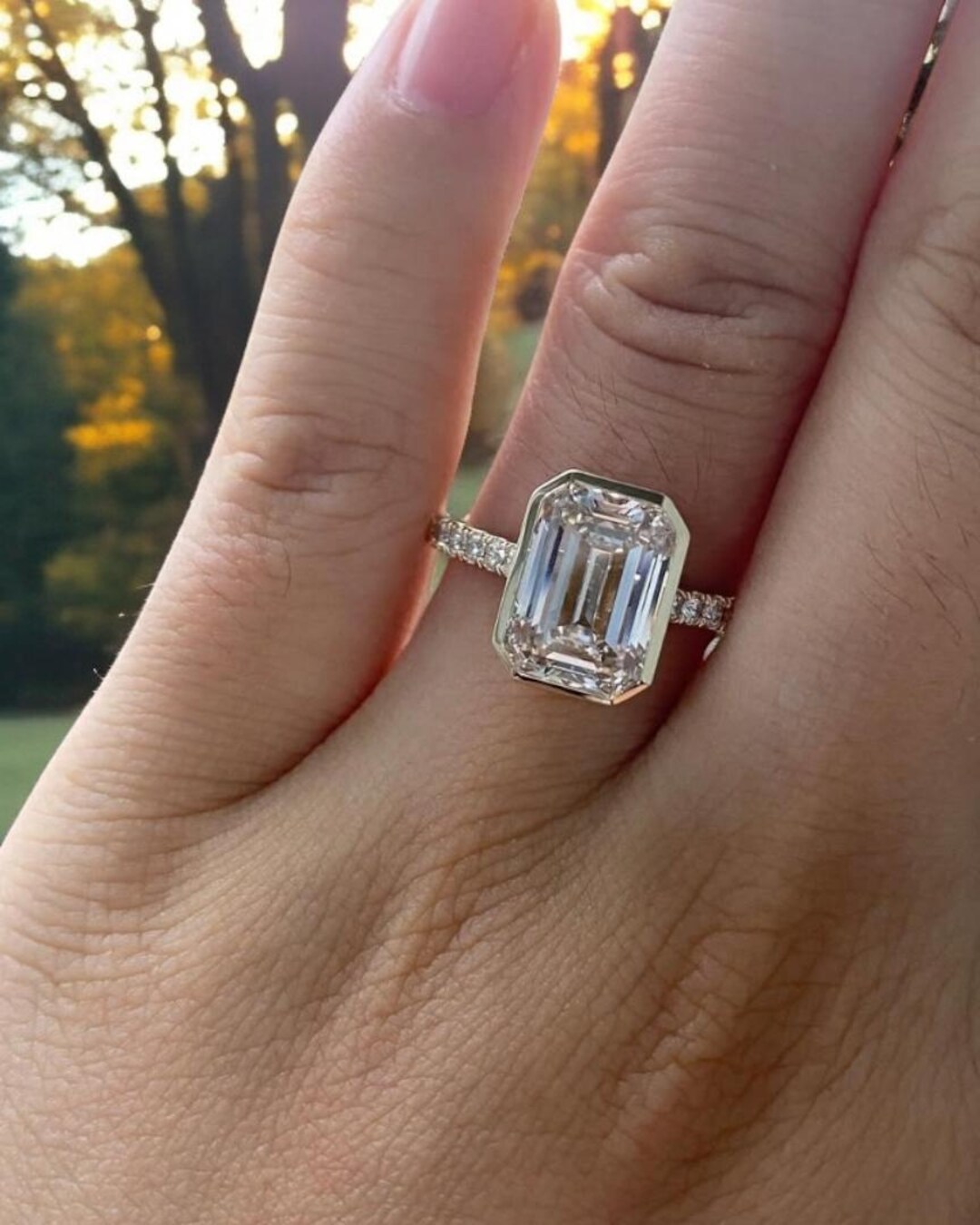 Emerald Cut 4 Carat Moissanite Side Stone Ring