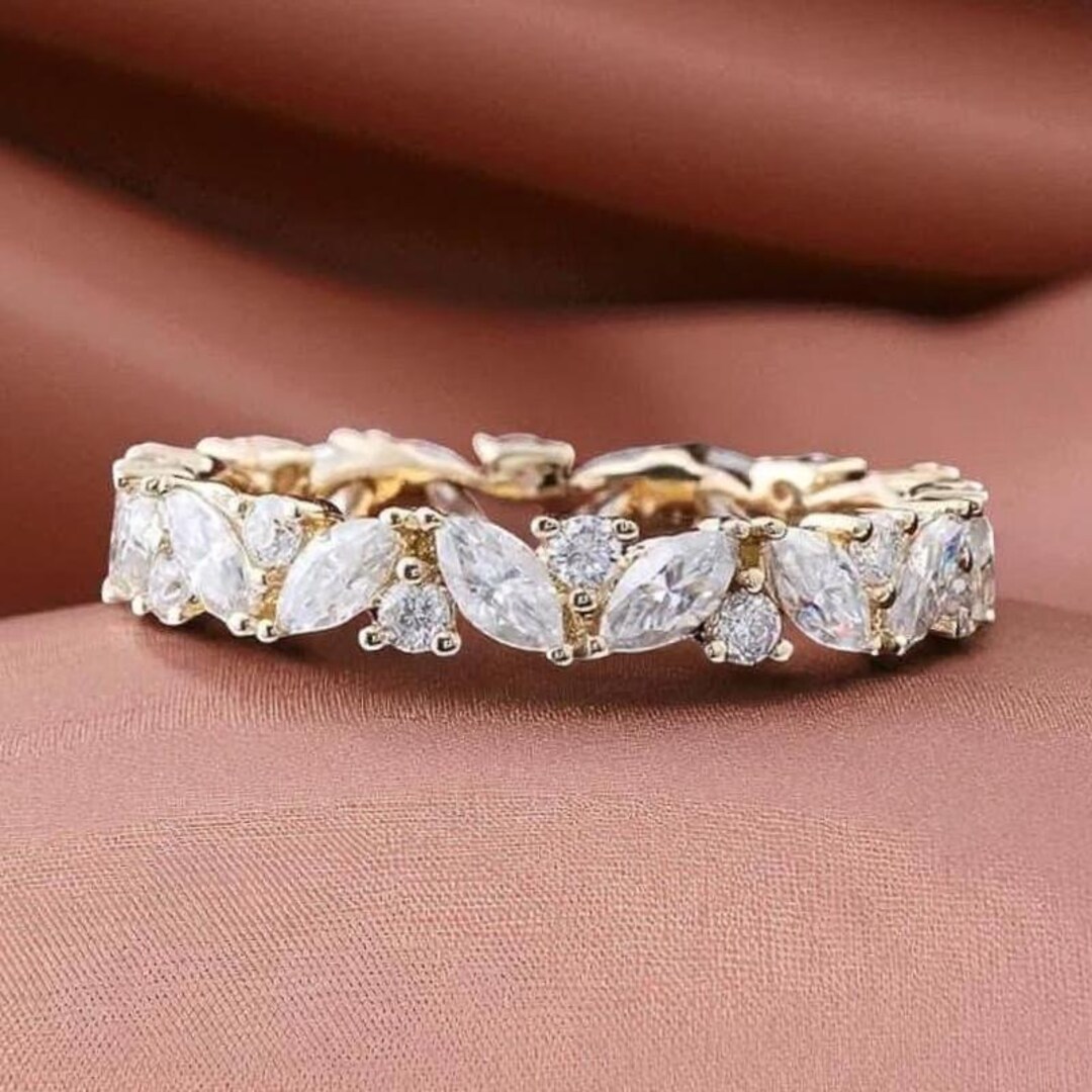 Marquise & Round Moissanite Eternity Band | 14K Gold Solid Gold Full ...