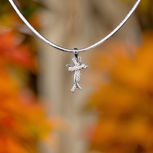 Moissanite Cross Necklaces for Women 14k Solid Gold Moissanite Encrusted Cross Necklace Silver Cross Necklace with Simulated Diamond Cross
