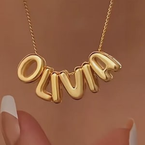 Collar personalizado con nombre de burbuja: collar con letras 3D personalizadas, joyería con nombre de oro, regalo para mamá o novia, joyería personalizada