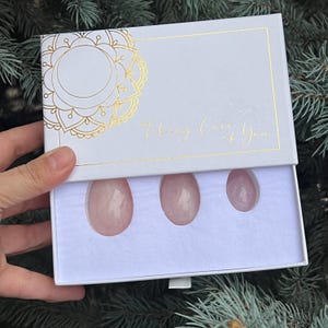 Set of 3 Rose Quartz Yoni Eggs, Undrilled, feminine energy, pelvic floor exercises, crystal gift, healing