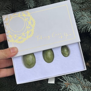 Set of 3 Green Jade Yoni Eggs, Undrilled Eggs, feminine energy, pelvic floor exercises, crystals,  healing, gift for her, gifts for mom