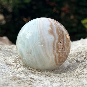 Caribbean Blue Calcite Sphere 6 cm Model 1 | Polished Crystal Ball from Pakistan | Rare Find Mineral for Collector | Soothing Gift Decor
