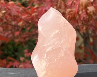 Natural Rose Quartz Flame Sculpture from Madagascar - Handcrafted Gemstone for Love and Harmony, Home Decor, Healing Energy