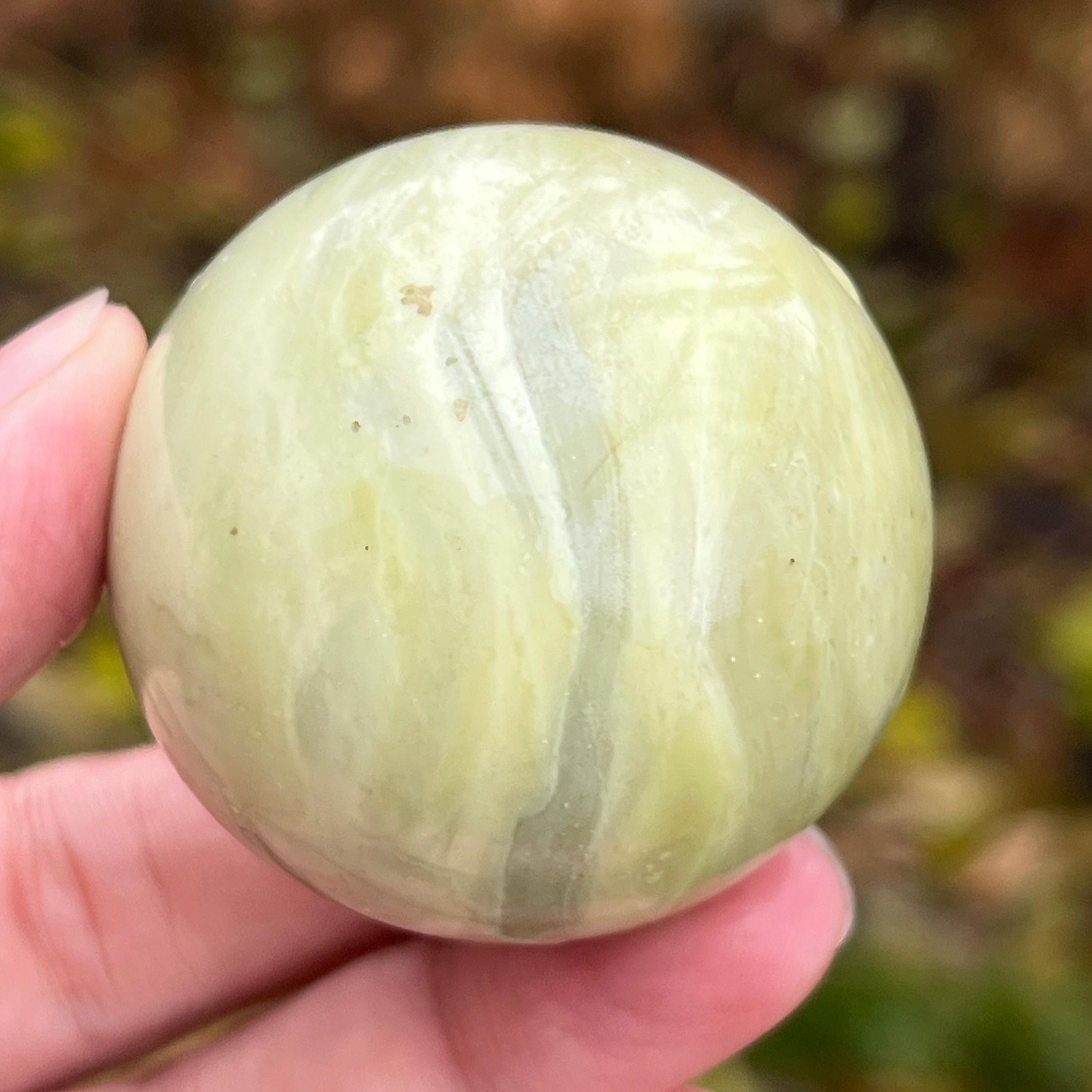African Green Jade Sphere 4.5×4.5 cm | Model 5 Butter Jade Crystal from Africa | Grounding & Abundance | Polished Collector Stone