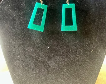 Fluorescent Green Geometrical Bohemian glitter earrings