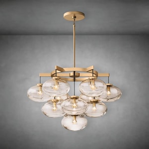 Mid-Century Modern Brass Globe Chandelier - 10-Light Bubble Pendant