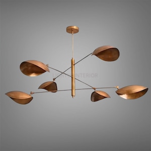 Mid Century Modern Sputnik Chandelier: Brass Six-Arm Ceiling Light