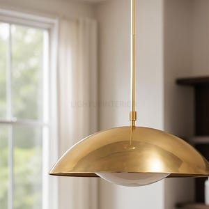 Mid-Century Modern Brass Dome Pendant Light: White Glass Globe, Scandinavian Lighting