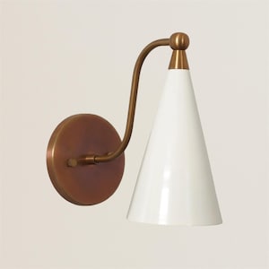 Mid Century Modern Wall Sconce Light White Cone Single Shade with Brass Sconce  Wall Lamp Wall Light for Bedroom Living Room Modern Sconce