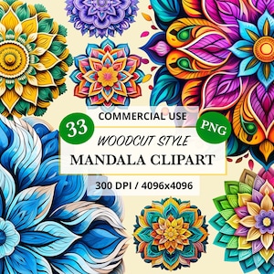 33 Woodcut Mandalas Clipart, Mandala clipart, instant download, ClipArt Bundle, Digital Download, Commercial Use, PNG, scrapbooking