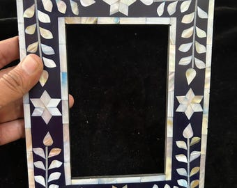 Mother of Pearl Picture Frame, Handmade Camel Bone Inlay, Bohemian 8x10 Photo Frame